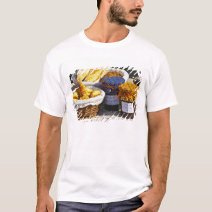 Camiseta Cesta com croissants e pães de chocolate.
