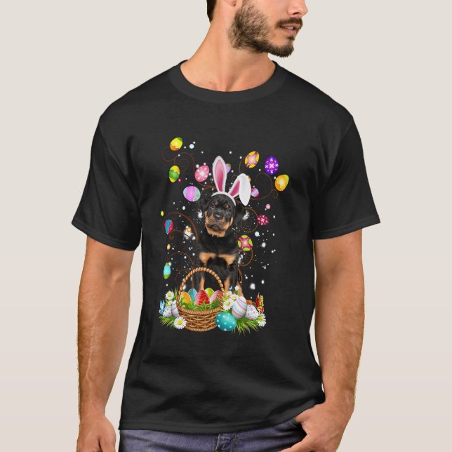 Camiseta Cesta de caça a ovos de Páscoa do cão Rottweiler P (Frente)