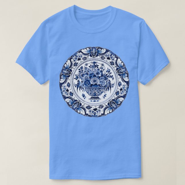 Camiseta Cesta de Flor Azul Real Delft (Frente do Design)