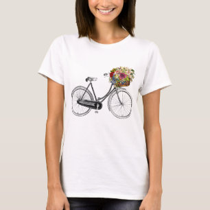 Camiseta Cesta de Flor de Bicicleta de Desenho Vintage Sket