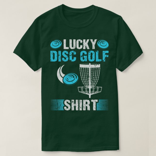Camiseta Cesta de Golfe de Disco Sortudo Frisbee Golf (Frente do Design)