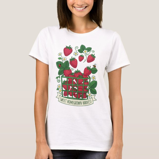 Camiseta Cesta de Morango Fruta Doce de Frutas  (Frente)