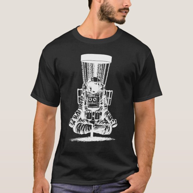 Camiseta Cesta de yoga de golfe de disco de astronauta (Frente)