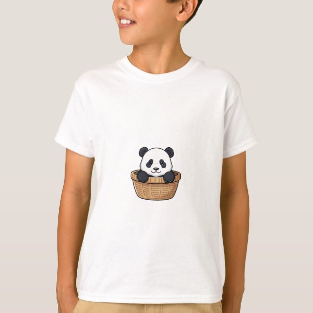 Camiseta Cesta Fofa Panda Esconde-Esconde Crianças (Frente)