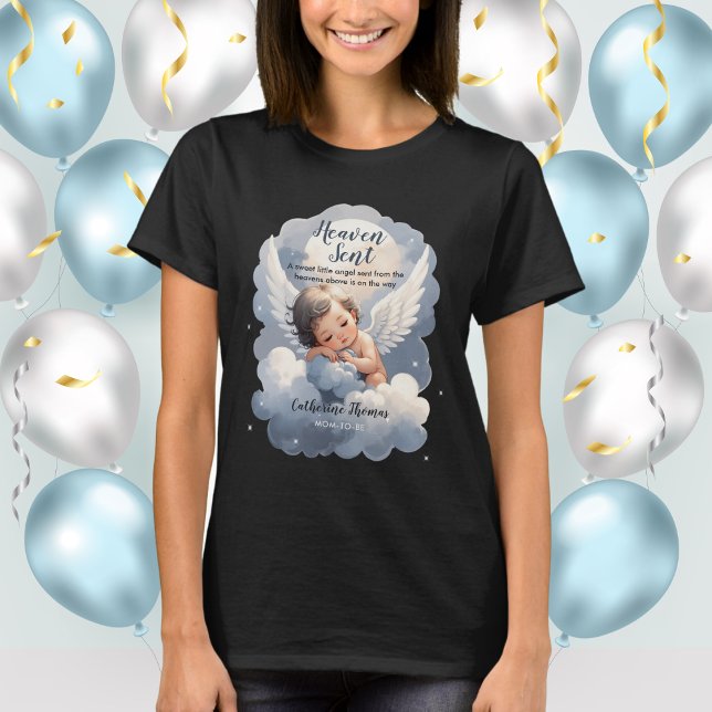 Camiseta Céu Enviado Angel Baby Em Chá de fraldas De Nuvens (Criador carregado)