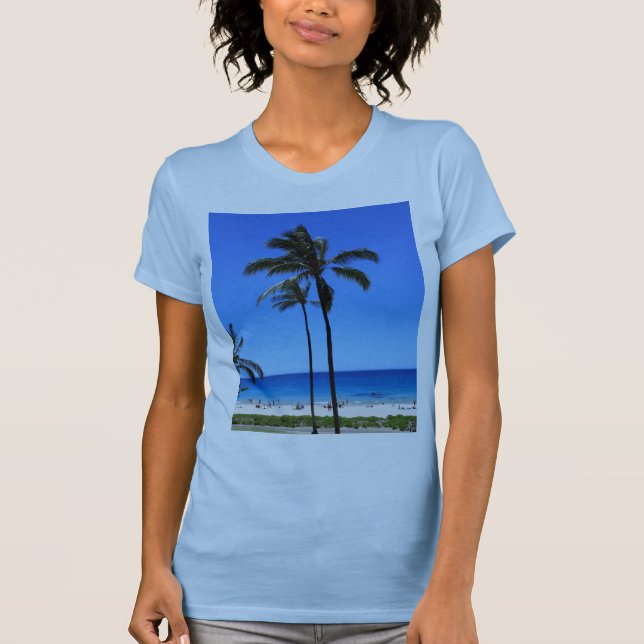 Camiseta Céu Havaiano Azul e Árvore de Palma (Frente)