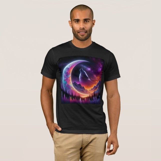Camiseta Céu noturno colorida, lua do lobo (Frente Completa)