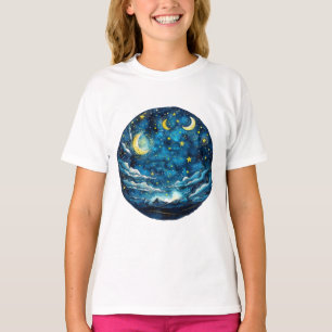 Camiseta Céu Noturno Estrelado com Luas – Crianças Celestia