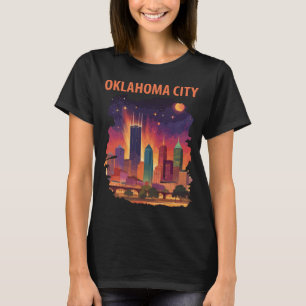 Camiseta Céu Noturno Neon de Oklahoma City Viagem Retro