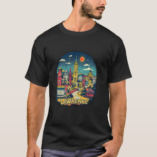 Camiseta Céu panorâmico do pôr do sol vintage Lawrence Kans