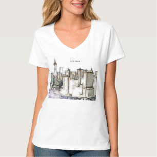 Camiseta Céu Preto E Branco Desenho Da Cidade De Nova York