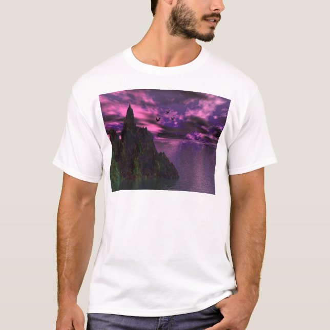 Camiseta Céu roxo com pássaros 3d (Frente)