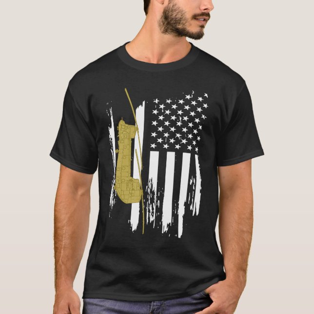 Camiseta CH 47 Chinook Military Helicopter American Flag (Frente)