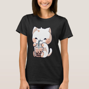 Camiseta Chá Boba Gatinho Kawaii Kit de Chá de Bolha Gatinh