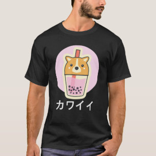 Camiseta Chá-Bolha, Cachorro Kawaii Shiba-Cachorro, Kanji
