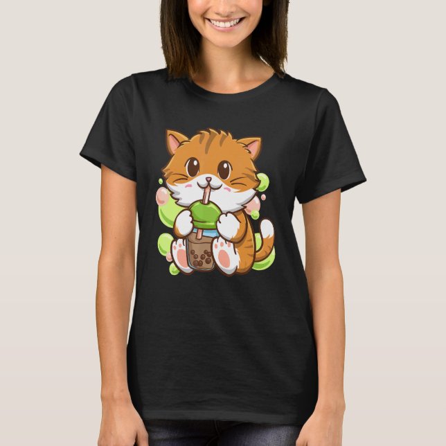 Camiseta Chá-Chá-Gato Boba Tea Drinker Tapioca-Balls (Frente)