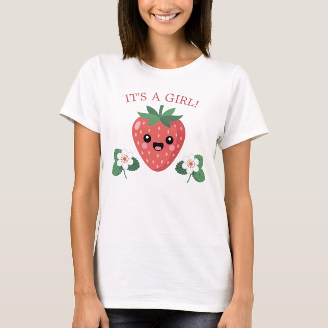 Camiseta Chá de Bebê de Morango Kawaii Mamãe Para Ser É Uma (Frente)
