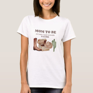 Camiseta Chá de Bebê do Pequeno Cowboy Cacto MAMÃE ESTÁ À C