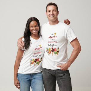 Camiseta Chá de Bebê Família Doce Sorvete Aquarela