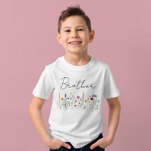 Camiseta Chá de Bebê Irmão Campo de Flores Silvestres Elega