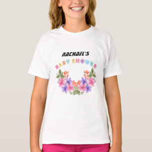 Camiseta Chá de Bebê Menina Floral Rosa Claro