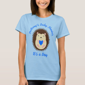 Camiseta Chá de Bebê Menino Azul Coraçãoouriço Cachorro