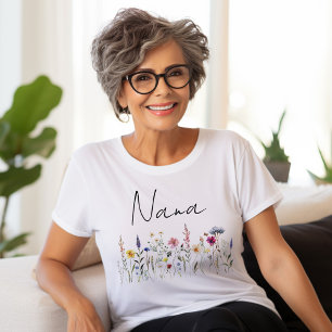 Camiseta Chá de Bebê Nana Prado de Flores Silvestres Elegan