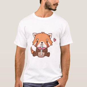 Camiseta Chá de Bebendo de Panda Vermelha