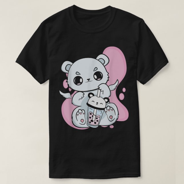 Camiseta Chá De Bebendo De Urso Polar Com Bob De Morango (Frente do Design)