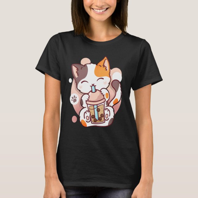 Camiseta Chá de Boba de Gato Bubble Tea Neko (Frente)