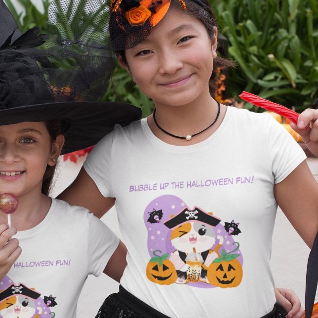 Camiseta Chá de bolha com diversão de gato Kawaii pirata (Criador carregado)