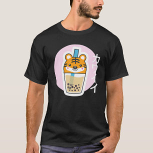 Camiseta Chá De Bolha, Cute Kawaii Tiger, Kanji Japonês