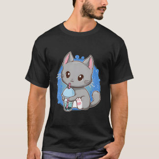 Camiseta Chá de Bolha de Leite de Gato Kawaii Para