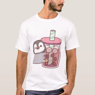 Camiseta Chá De Bolha Forçada De Penguin Bonito Abraçando B