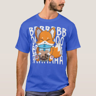 Camiseta chá de bolhas de bebendo de raposa-branca-kawaii
