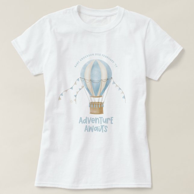 Camiseta Chá de fraldas azul, aventura do balão de ar quent (Frente do Design)