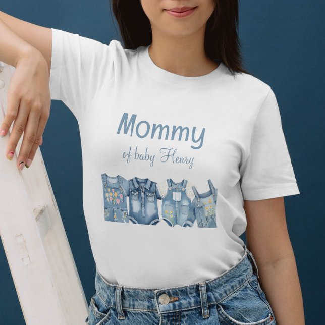 Camiseta Chá de fraldas Azul Moderno de Mamãe Jean Baby (Criador carregado)