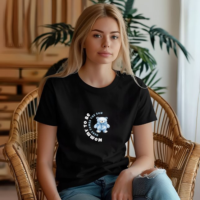 Camiseta Chá de fraldas branco azul-aquarela preto (Criador carregado)