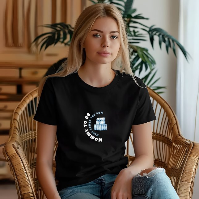 Camiseta Chá de fraldas branco azul-aquarela preto (Criador carregado)