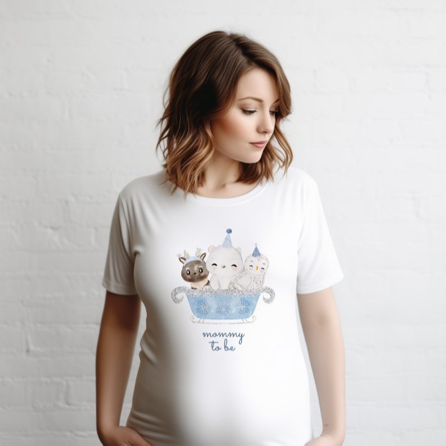 Camiseta Chá de fraldas de Animais do Ártico da Floresta de (mommy to be design for winter baby shower with arctic woodland animals)