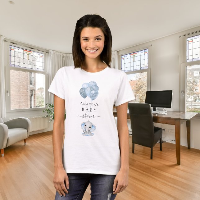 Camiseta Chá de fraldas de balões azuis-claros-elefante (Criador carregado)