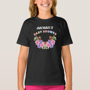 Camiseta Chá de fraldas de Garota Floral Rosa Suave