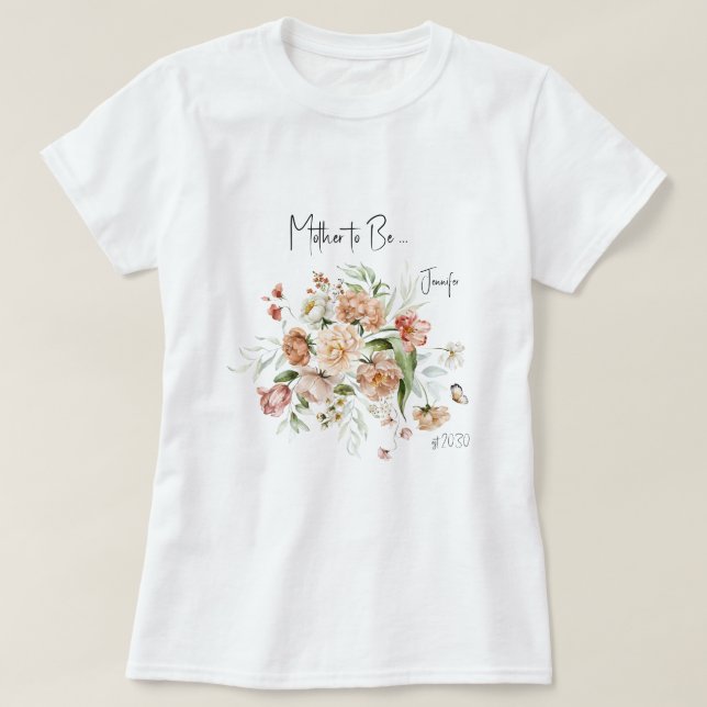 Camiseta Chá de fraldas de Menina Rosa Esbranquiçada da Mãe (Frente do Design)