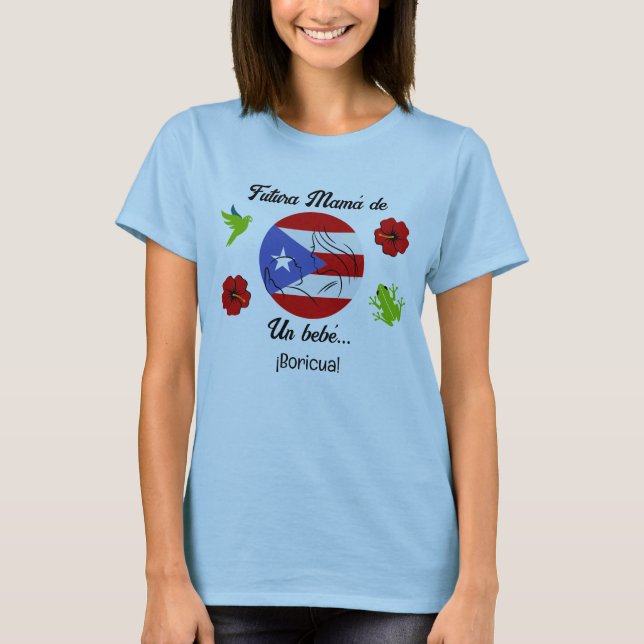 Camiseta Chá de fraldas de Porto Rico Boricua Mãe (Frente)