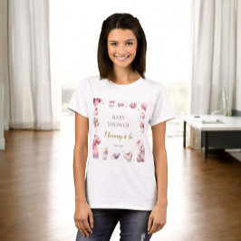 Camiseta Chá de fraldas Festivo Rosa Mamãe Floral a