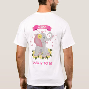 Camiseta Chá de fraldas "Pai a ser" de elefante rosa e Cin