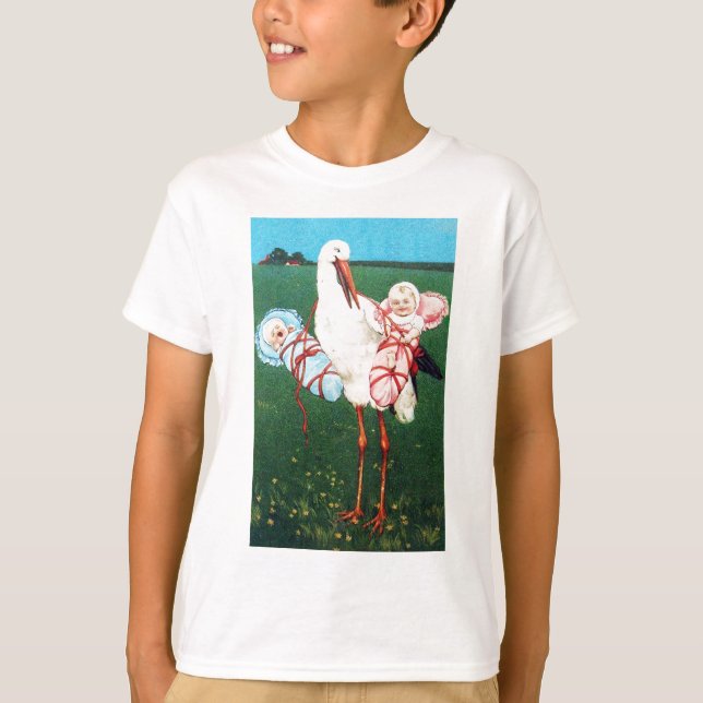 Camiseta CHÁ DE FRALDAS TWIN, cor-de-rosa, azul-lacre (Frente)