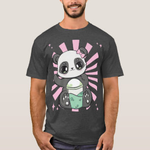 Camiseta Chá De Leite Preto E Urso-Cinto De Panda Bebendo P