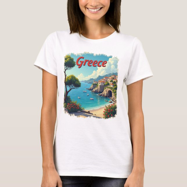 Camiseta Chá de Viagem de Cena de Grécia (Frente)