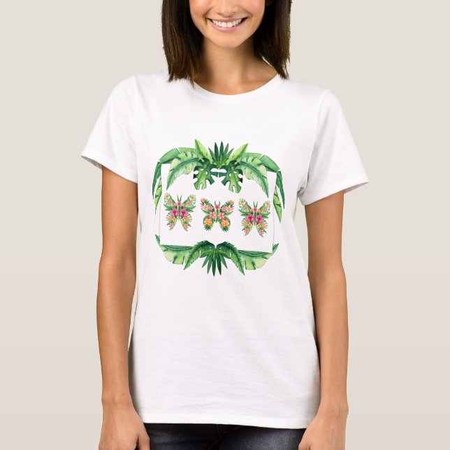 Camiseta Chá Tropical para ela com borboletas Florais (Frente)